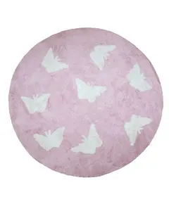 Στρόγγυλο βαμβακερό χαλί Piccolo Butterflies Pink