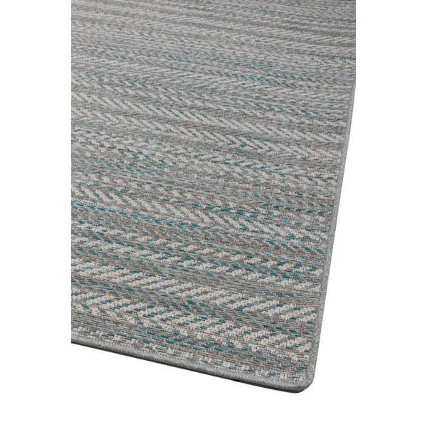 Ψάθινο χαλί Breeze 187/13 Γκρι Μπέζ Πετρόλ Ρίγες με το μέτρο - Colore Colori
