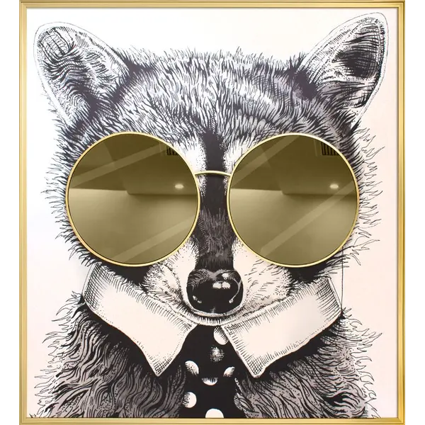 Supergreens Πίνακας "Racoon Thug Life" με χρυσό καθρέφτη MDF/Καμβάς 118x130 εκ.